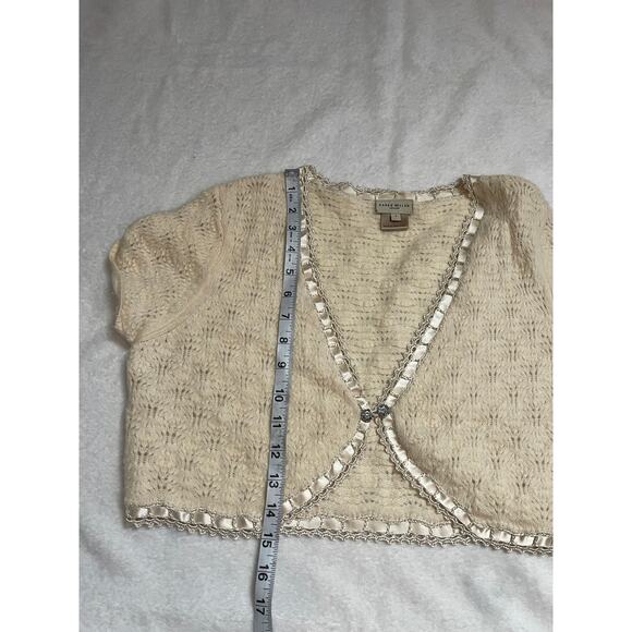 Vintage Karen Millen Knit Cropped Cardigan  Coquette Feminine Y2K Womans Large - Picture 14 of 15